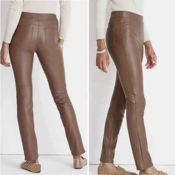 NWT J. Jill Vegan Leather Slim Pants in Hickory Brown Women’s Size Medium NEW - Picture 1 of 14